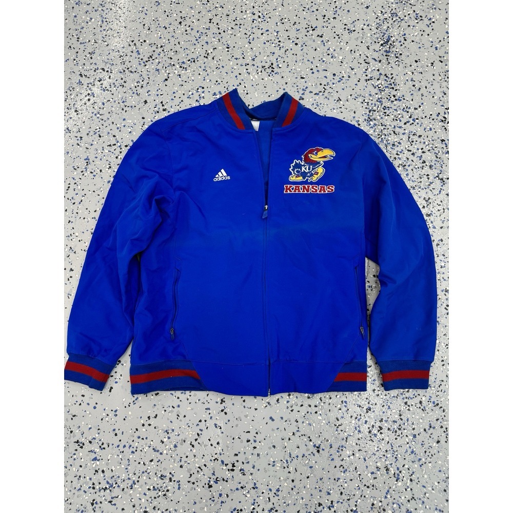 Vintage Kansas Jayhawks Adidas Full Zip Jacket Basketball Large AOP Blue Red